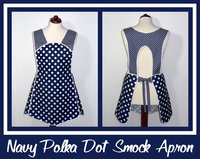 Navy Blue Polka Dot Retro 50s Smock, relaxed fit H-back apron (no ties at neck) XS to 4X made to order w/ pocket options