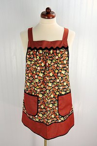 Mariposa Poppies Pinafore Apron with no ties, relaxed fit smock with pockets, fall colored apron