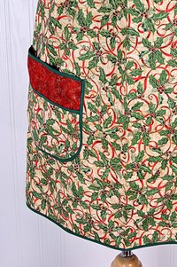SHIPS FAST~ Holly & Ribbon Pinafore with no ties, relaxed fit smock with pockets fits L/XL/2X, Christmas baking apron, one of a kind