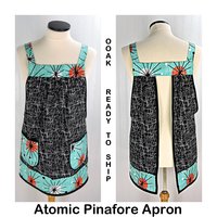 SHIPS FAST~ Atomic Pinafore Apron,  relaxed fit apron with no ties, retro mid-century modern smock with pockets, OOAK last one ready to ship