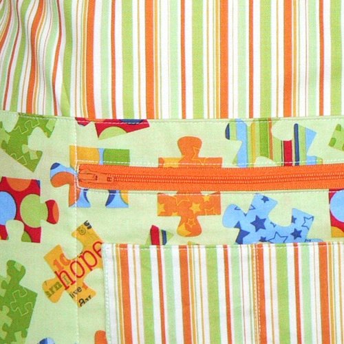 SHIPS FAST~ Autism Awareness (Teacher, Daycare, Pre-K) Multi-Pocket Apron with zipper-- ready to ship fits waists up to 40 inches