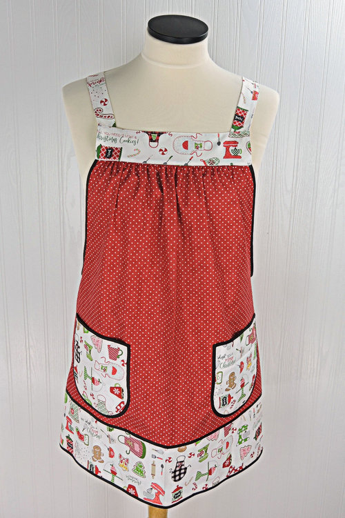 SHIPS FAST Sugar & Spice Pinafore with no ties, relaxed fit smock with pockets, Christmas baking apron fits L/XL/2X, Grandmacore Holiday