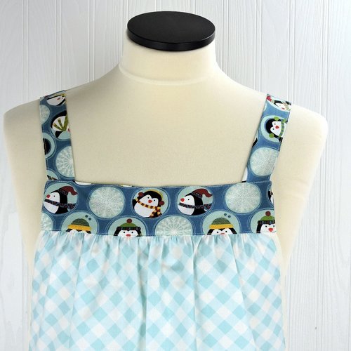 SHIPS FAST Penguin Friends Pinafore with no ties, relaxed fit smock with pockets, cute Christmas Apron, standard size fits L/XL/2X
