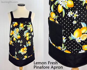 Lemon Fresh Pinafore Apron with no ties, relaxed fit smock apron made to order XS to 5X, spring & summer retro apron, colorful citrus apron