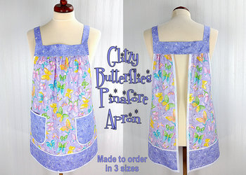 Purple Glitzy Butterflies Pinafore with no ties, relaxed fit smock apron with pockets, colorful with a bit of sparkle XS -5X