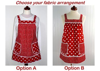 Red Polka Dot Pinafore with no ties, relaxed fit smock apron with pockets,  made to order XS to 5X