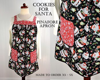 XS - 5X Plus Size Cookies for Santa Pinafore with no ties, relaxed fit smock with pockets, Christmas Apron