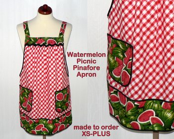 Watermelon Picnic Pinafore Apron with no ties, relaxed fit smock with pockets, retro farmhouse kitchen apron LAST ONE