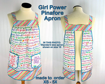 Girl Power Pinafore with no ties, relaxed fit smock with pockets, rainbow script words of empowerment, XS to 5X made after order
