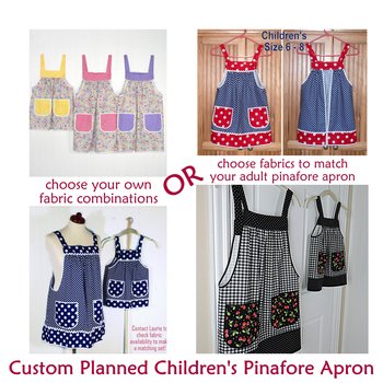 Customized Children's Pinafore Apron with no ties, relaxed fit smock with pockets, 3 sizes, mini-me apron