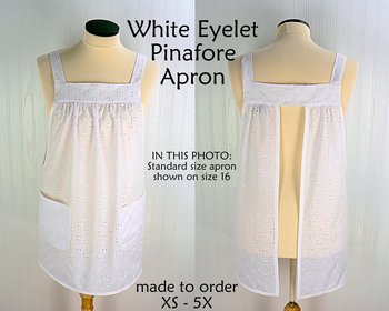 White Eyelet Pinafore Aprons with no ties, relaxed fit smock with pockets, XS - 5X made to order, lightweight and airy cover-up