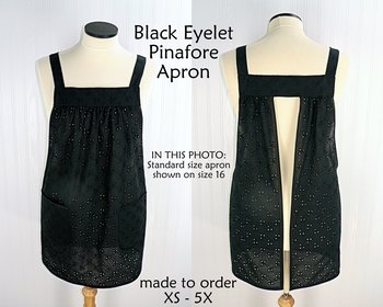 Black Eyelet Pinafore Apron with no ties, relaxed fit smock with pockets, XS - 5X made to order, lightweight and airy cover-up