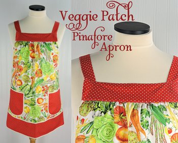 Veggie Patch Pinafore with no ties, relaxed fit smock with pockets, garden harvest kitchen apron, 3 sizes made to order, XS to 5X plus size