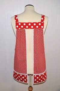 Red Polka Dot Pinafore with no ties (straps go straight over the shoulders) relaxed fit smock apron with pockets, made to order XS to 5X