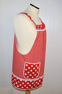 Red Polka Dot Pinafore with no ties (straps go straight over the shoulders) relaxed fit smock apron with pockets, made to order XS to 5X
