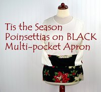 Black Tis the Season Poinsettias Multi-Pocket Apron, Xmas Vendor Apron with money pocket, ready to ship fits waists up to 40"