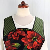 Retro 50s Christmas Smock, Large Poinsettias on Black relaxed fit H-back apron, 1st sample available (fits L/XL) SHIPS FAST