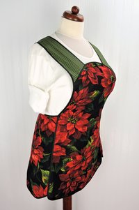 Retro 50s Christmas Smock, Large Poinsettias on Black relaxed fit H-back apron, 1st sample available (fits L/XL) SHIPS FAST