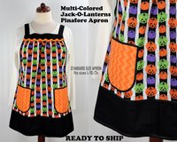 Jack-O-Lanterns Pinafore Apron with no ties, relaxed fit smock with pockets fits L/XL/2X, cute Halloween apron, Ready to Ship