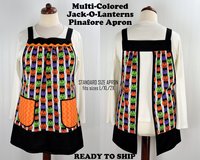 Jack-O-Lanterns Pinafore Apron with no ties, relaxed fit smock with pockets fits L/XL/2X, cute Halloween apron, Ready to Ship