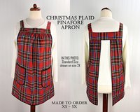 Christmas Plaid Pinafore with no ties, relaxed fit smock with pockets, LAST ONE handmade after order