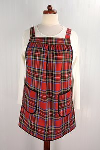 Christmas Plaid Pinafore with no ties, relaxed fit smock with pockets, LAST ONE handmade after order