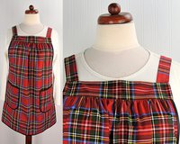 Christmas Plaid Pinafore with no ties, relaxed fit smock with pockets, LAST ONE handmade after order