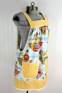 XS/S/M Fruit Ladies at the Beach Scrapbuster Pinafore, retro smock with pockets, no tie apron doesn't touch neck, ready to ship