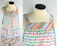 Girl Power Pinafore with no ties, relaxed fit smock with pockets, rainbow script words of empowerment, READY TO SHIP fits L/XL/2X
