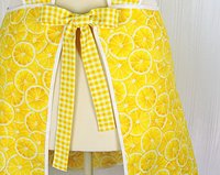 Lemon Slices & Gingham 50s Smock Apron, relaxed fit "H-back" doesn't touch neck, from XS to 4X w/ pocket options, Lemon Fresh collection