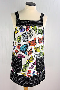 Catfinity Pinafore Apron with no ties, relaxed fit smock with pockets, cat lover apron made to order XS to 5X Plus Size