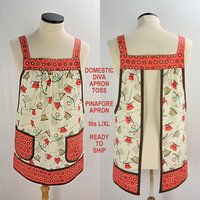 Domestic Diva Apron Toss Pinafore Apron with no ties, relaxed fit smock with pockets, standard size fits L-XL-2X, ready to ship