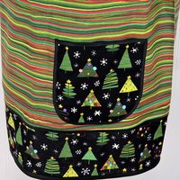 Christmas Trees on stripe Pinafore with no ties, relaxed fit smock with pockets fits L/XL/2X, one of a kind holiday apron, ships fast