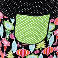 Christmas Ornaments and Polka Dots Pinafore with no ties, relaxed fit smock with pockets fits L-XL-2X, Holiday Hostess Apron ships fast
