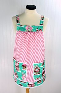 Jumbo Pocket Gingerbread Pinafore with no ties, relaxed fit smock with pockets, Christmas Hostess Apron fits L/XL/2X, ships fast