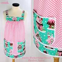 Jumbo Pocket Gingerbread Pinafore with no ties, relaxed fit smock with pockets, Christmas Hostess Apron fits L/XL/2X, ships fast