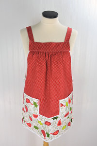 Holiday Tweets Pinafore Apron with no ties, relaxed fit smock with pockets fits L/XL/2X, one of a kind holiday apron ships fast