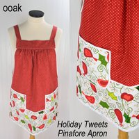 Holiday Tweets Pinafore Apron with no ties, relaxed fit smock with pockets fits L/XL/2X, one of a kind holiday apron ships fast