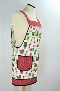 Holiday Tweets Scrapbuster Pinafore with no ties, relaxed fit smock with pockets, Christmas birds apron fits L-XL-2X SHIPS FAST