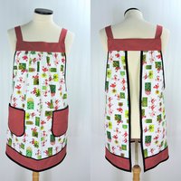 Holiday Tweets Scrapbuster Pinafore with no ties, relaxed fit smock with pockets, Christmas birds apron fits L-XL-2X SHIPS FAST