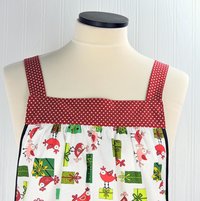Holiday Tweets Scrapbuster Pinafore with no ties, relaxed fit smock with pockets, Christmas birds apron fits L-XL-2X SHIPS FAST