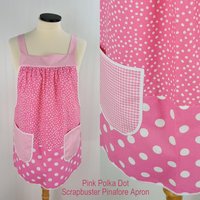 Pink Polka Dot Scrapbuster Pinafore, relaxed fit smock with pockets, comfortable (doesn't touch neck) Standard Size (fits L/XL/2X) ships now