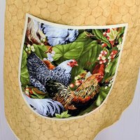 Roosters & Chicken Wire Pinafore Apron with no ties, relaxed fit smock apron with JUMBO pockets, OOAK fits L/XL/2X, ready to ship