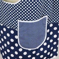 Navy Polka Dot Scrapbuster Pinafore, relaxed fit smock with pockets, comfortable (doesn't touch neck) Standard Size (fits L/XL/2X) ships now
