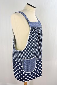 Navy Polka Dot Scrapbuster Pinafore, relaxed fit smock with pockets, comfortable (doesn't touch neck) Standard Size (fits L/XL/2X) ships now