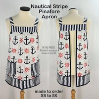 Nautical Stripe Pinafore with no ties (straps go straight over the shoulders), relaxed fit smock apron with pockets, made to order XS - 5X
