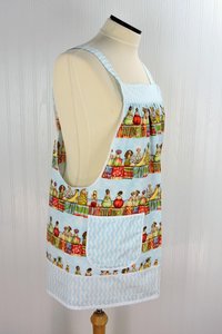 Fruit Ladies Stripe Pinafore with no ties (straps go straight over shoulders) relaxed fit smock with pockets, humorous beach theme, L/XL/2X