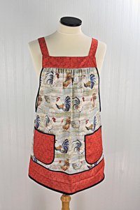 Rustic Roosters Pinafore with no ties, relaxed fit smock with pockets, straps go straight over the shoulders, made to order XS - 5X