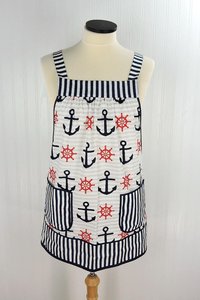 Nautical Stripe Pinafore with no ties (straps go straight over the shoulders), relaxed fit smock apron with pockets, made to order XS - 5X