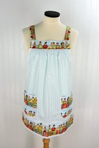 Fruit Ladies Border Pinafore with no ties (straps go straight over shoulders) relaxed fit smock with pockets, humorous beach theme, L/XL/2X